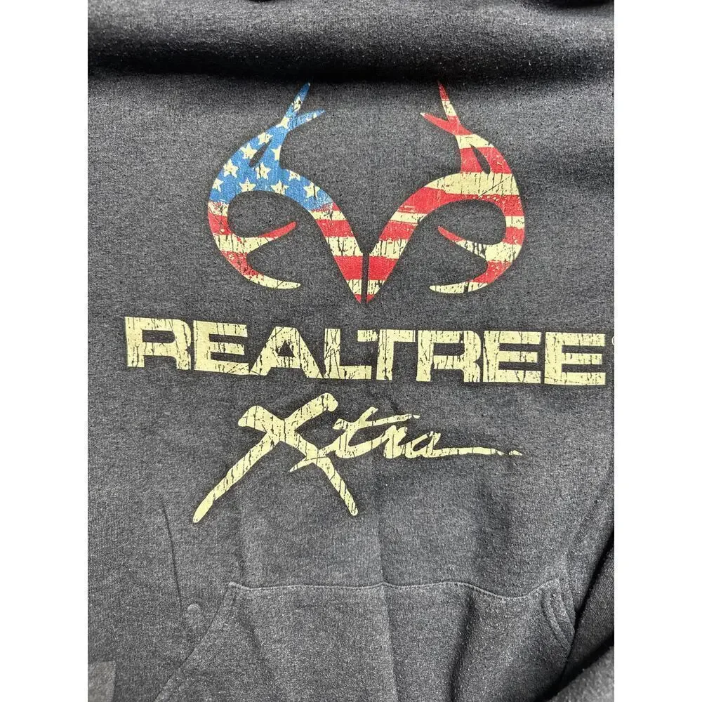 Men’s XXL RealTree Hoodie, American Flag Logo – Cotton/Poly Blend
